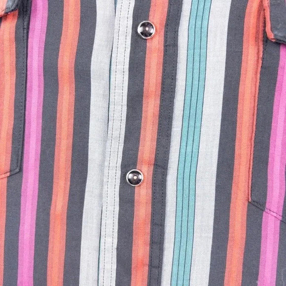Wrangler Western Shirt Mens 16.5 L Tall Multi Color Vintage Pearl Snap Stripe - Picture 4 of 9